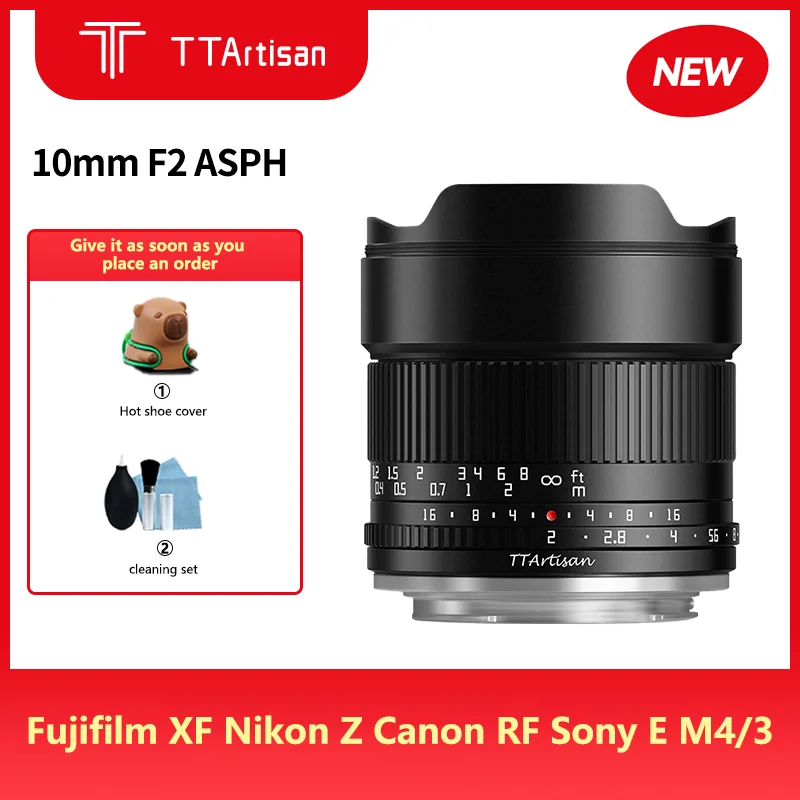 TTAartisan APS-C 10 ملم F2 ASPH. عدسة كاميرا بدون مرآة بفتحة كبيرة بزاوية واسعة لـ Fujifilm XF Nikon Z Canon RF Sony E M4/3