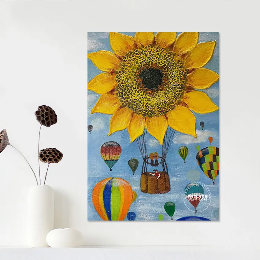 

Hot Air Balloon Hand Drawing Scenery Modern Abstract Textured Canvas Art Wall Paintings Unframed Beautiful Pictures Of Flowers