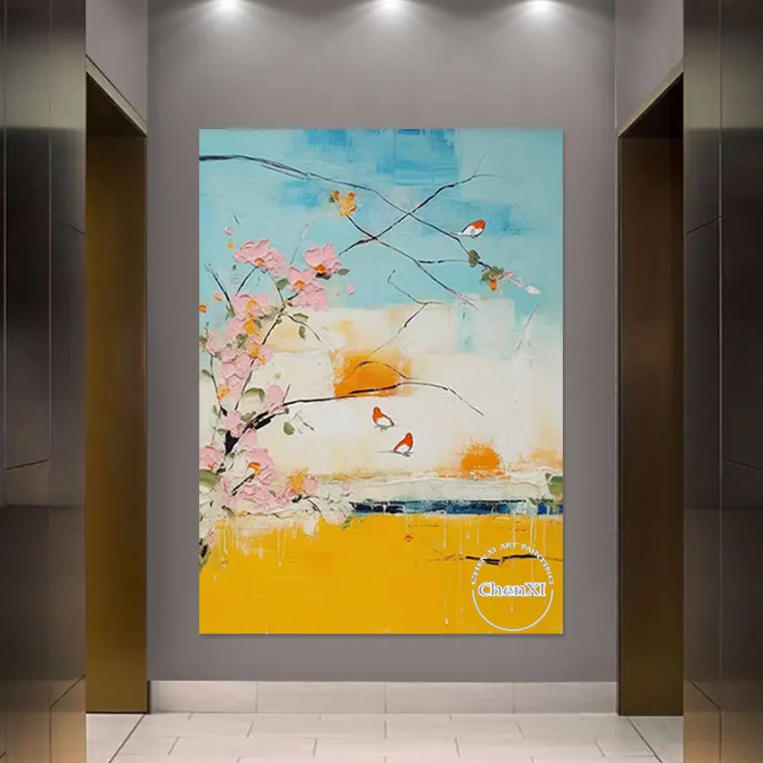 

Эстетическое украшение комнаты розовые персиковые цветки акриловая текстурированная Живопись Ручная роспись без рамы холст настенная картина художественное ремесло