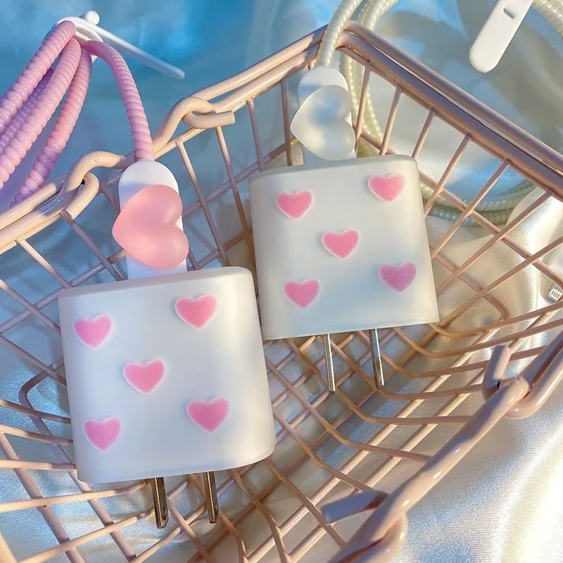 Pink Heart For Apple 12 Data Cable Protection Case 13Mini Charger 18W/20W  for iPhone 11/14/15 Promax Charging Cable Cover