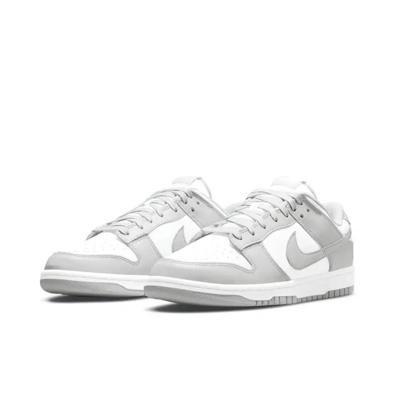 Nike Dunk Retro Grey Fog Cowhide Leather Retro Anti Slip Simple Casual Wear Resistant Low Top Board Shoes Men's Gray White