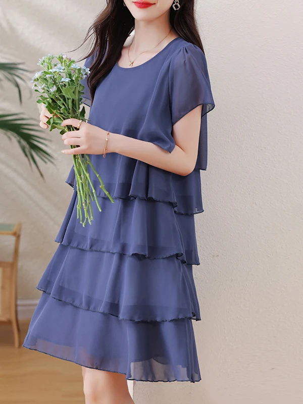 Faionable mousseline de soie Dr femme ample grande taille longueur Midi légère âge déflage ventre-une jupe gâteau été