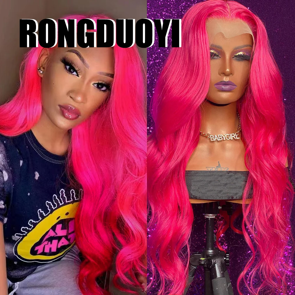 Rongduoyi-ピンクの合成かつら,30インチ,ウェーブのかかった髪,かつら,長いウェーブ,中央部分,ピンクの髪,ドラッグクイーン,コスプレ