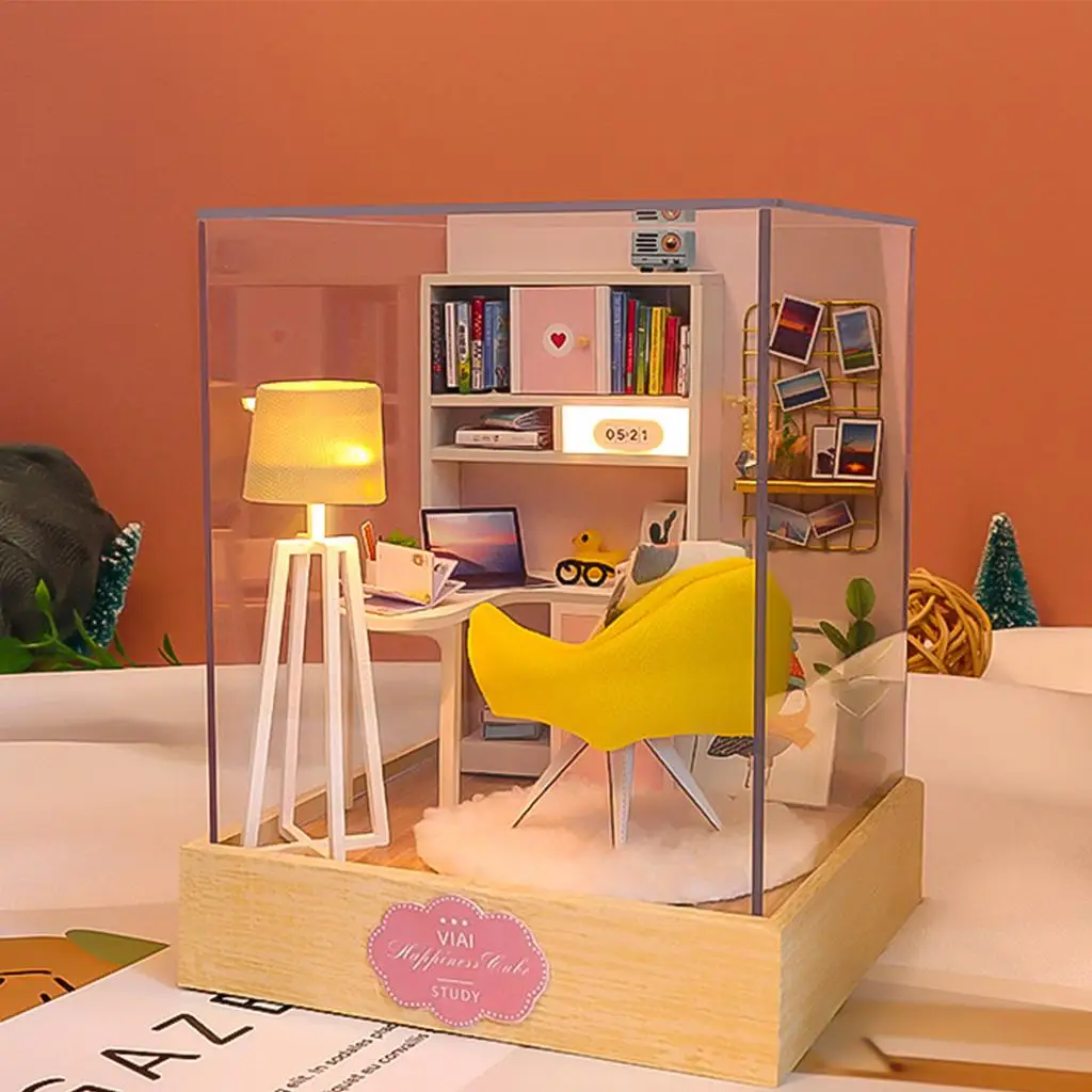 

DIY Assembled Wooden Dollhouse Miniature with LED Light Furniture for Kid