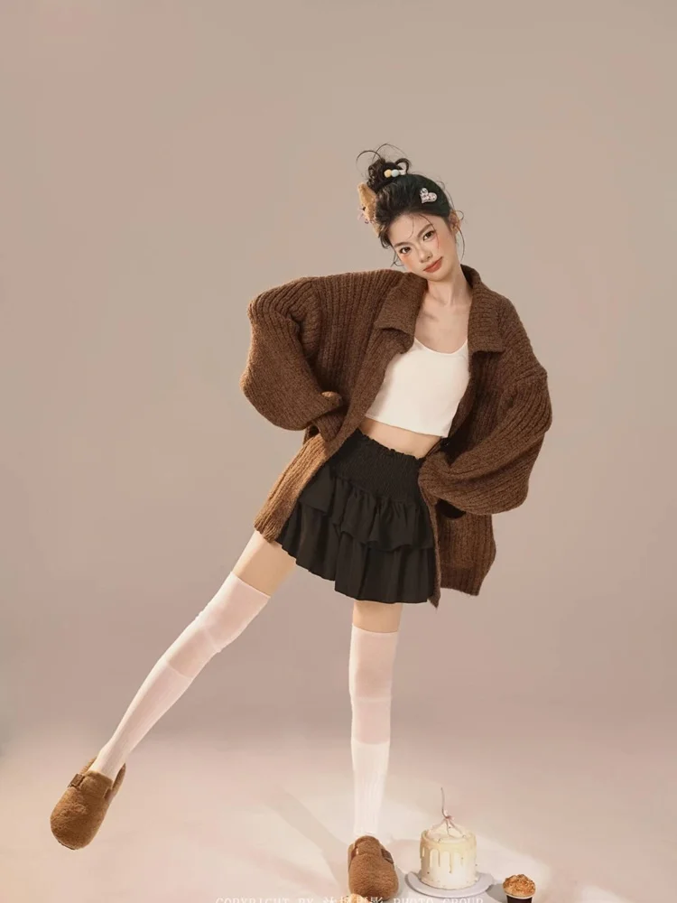 

2026 New Brown Sweet Cool Girl Photo Studio Korean Style Artistic Clothing Birthday Portrait Atmosphere Feel Stage Costume