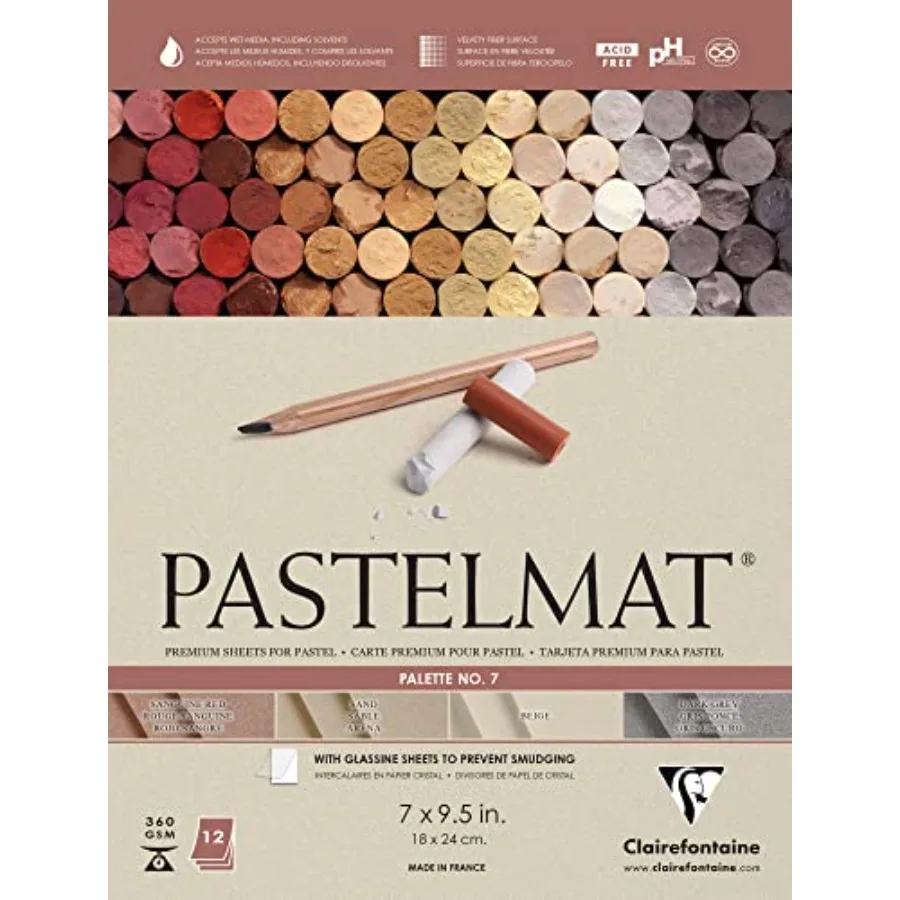 

Pastelmat Glued Pad - Palette No. 7 - 7 x 9 1/2 Inches 18 x 24 cm - 360g - 12 Sheets - Sanguine Red, Sand, Beige, Dark Grey