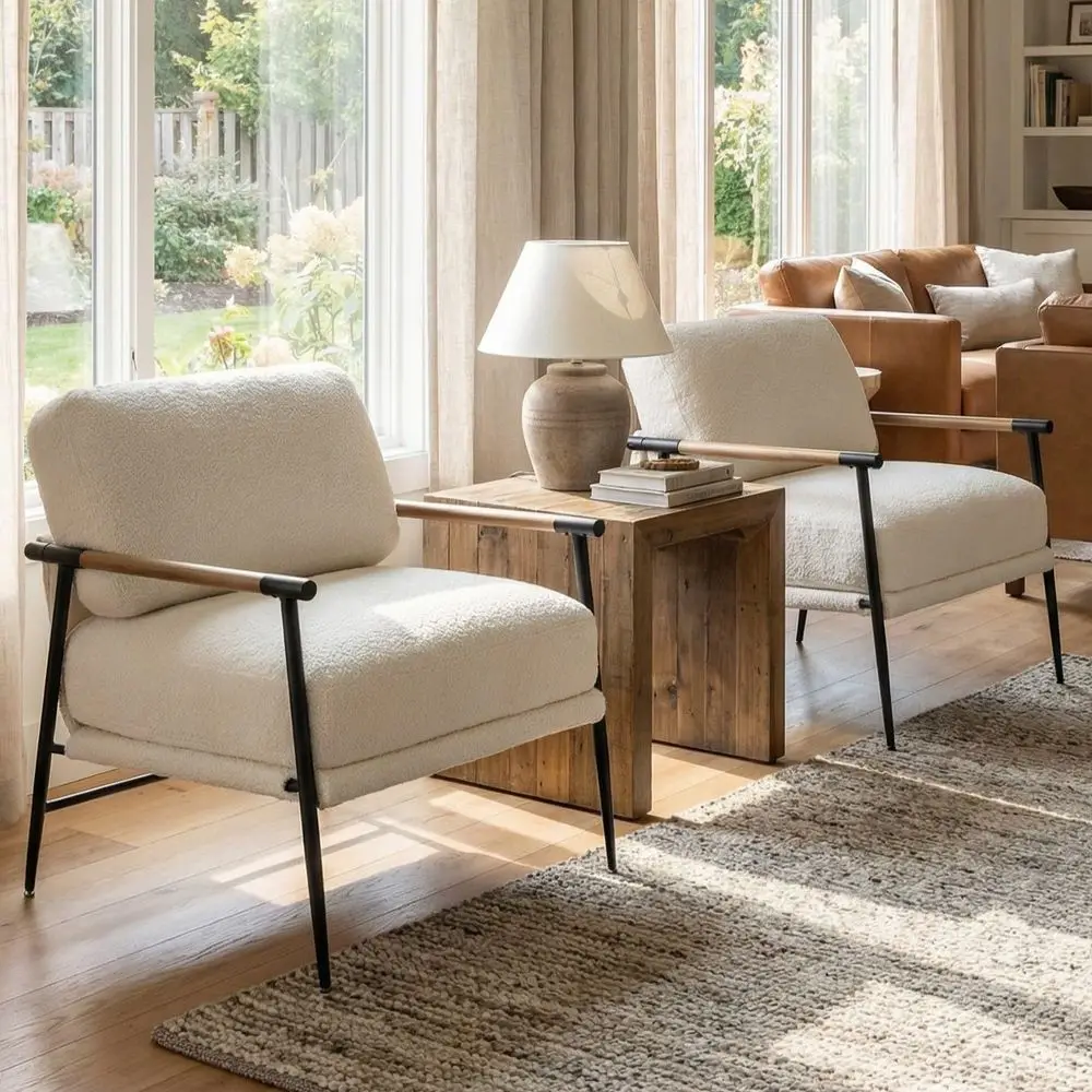 

2-Piece Accent Chair Set, Plush Sherpa Sofa Lounge Chair for Reading, Living Room, Bedroom, or Office, Upholstered Armchair with