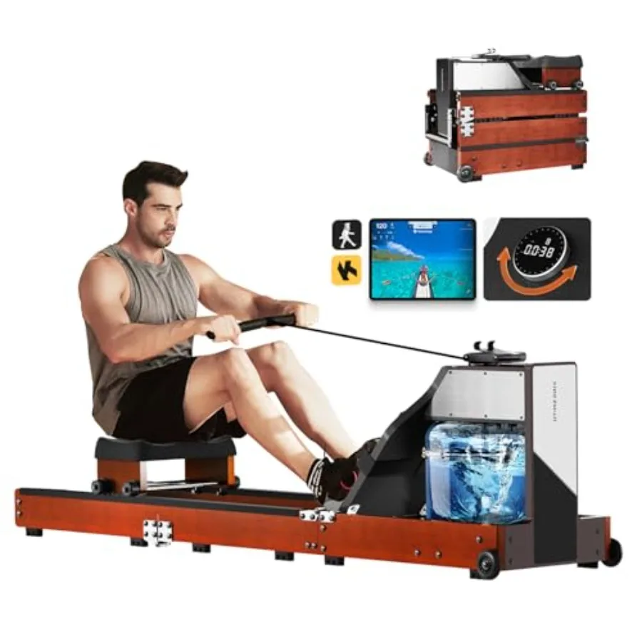 

Тренажер для гребли Trifold Home Rowing Machine с магнитной/водной регулировкой сопротивления, грузоподъемность 331 фунт, LED-монитор, поддержка приложения, держатель для планшета, комфортный дизайн
