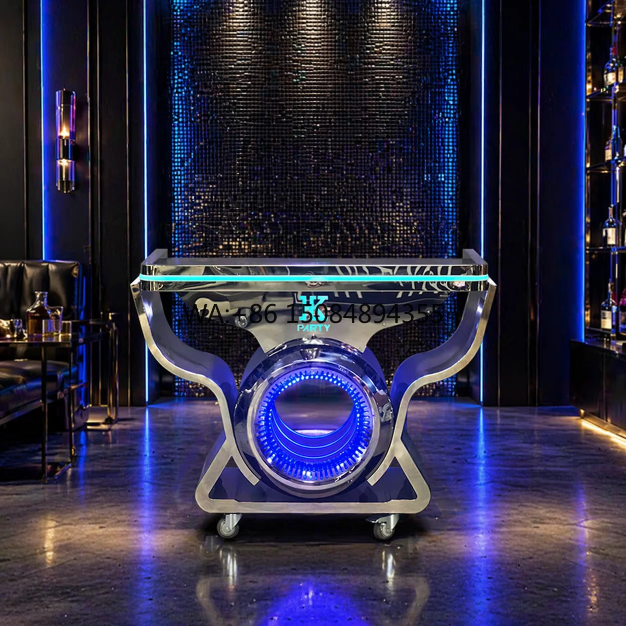 

LiqVis Portable Modern Custom Logo Mirror Stainless Steel DJ Console Table Colorful LED Stage DJ Booth for Party Festival Event