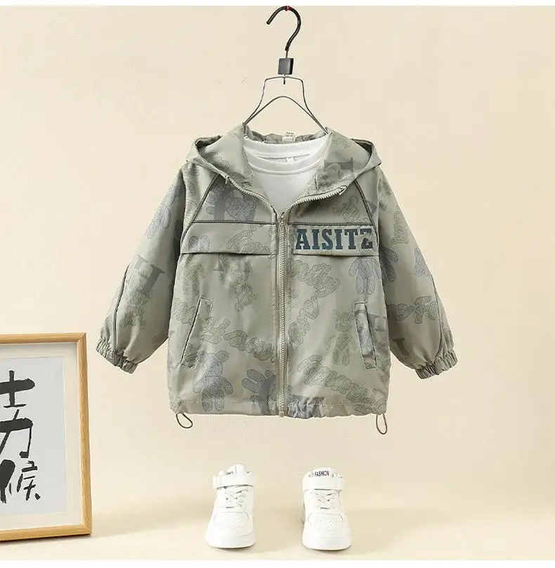 Boys Girl Hooded Jacket Spring and Autumn Children\'s Leisure Coat New Boys\' and Baby Camouflage Windbreaker Autumn Clothes