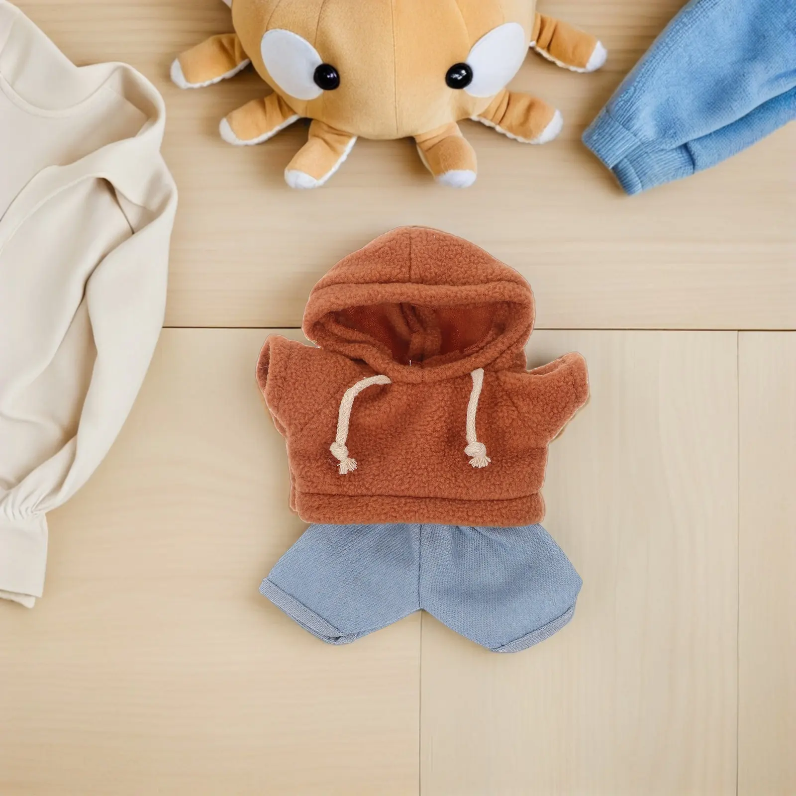 

1Set Bear Clothes Soft Animal Hoodie Sweater and Blue Jeans Fit 30Cm Stuffed Animals Mini Outfit Set Casual Fashion Kids Gift
