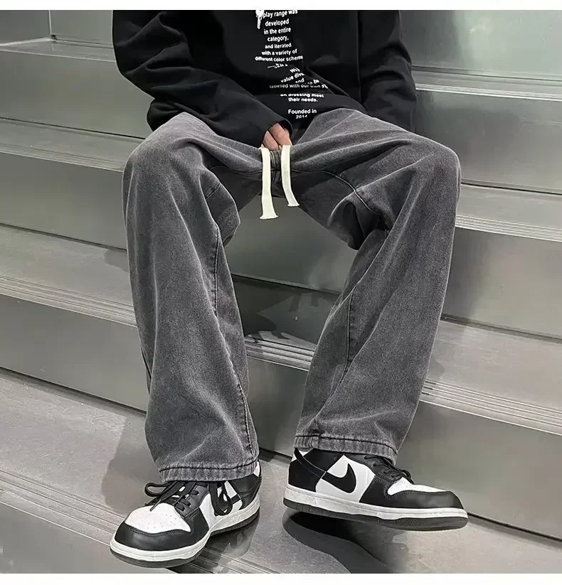 جينز رجالي فضفاض مستقيم الساق طراز عتيق عالي الخصر بنطال فضفاض غير رسمي ملابس الشارع موضة الخريف #5