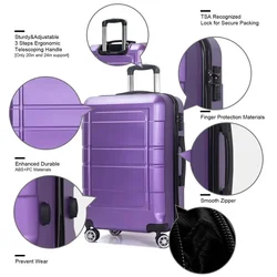 New Ultra Durable 20 Inch Carry On Luggage TSA Lock Travel Suitcase with Spinner Wheel  Smooth Stylish Purple