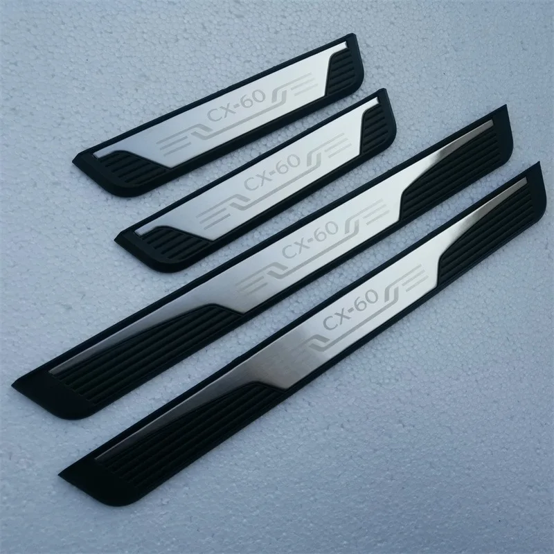 For Mazda CX60 Door Sill Protector Car Accessories Auto Threshold Scuff Plate Stickers Steel Pedal Trim Styling 2022 2023 2024