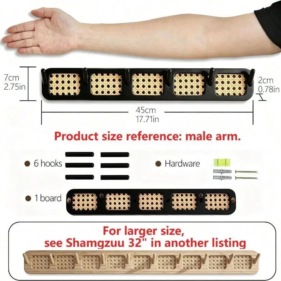 NEW2026 Wall Mount Coat Rack, 17in Sturdy Modern Rattan Hooks Set Of 2