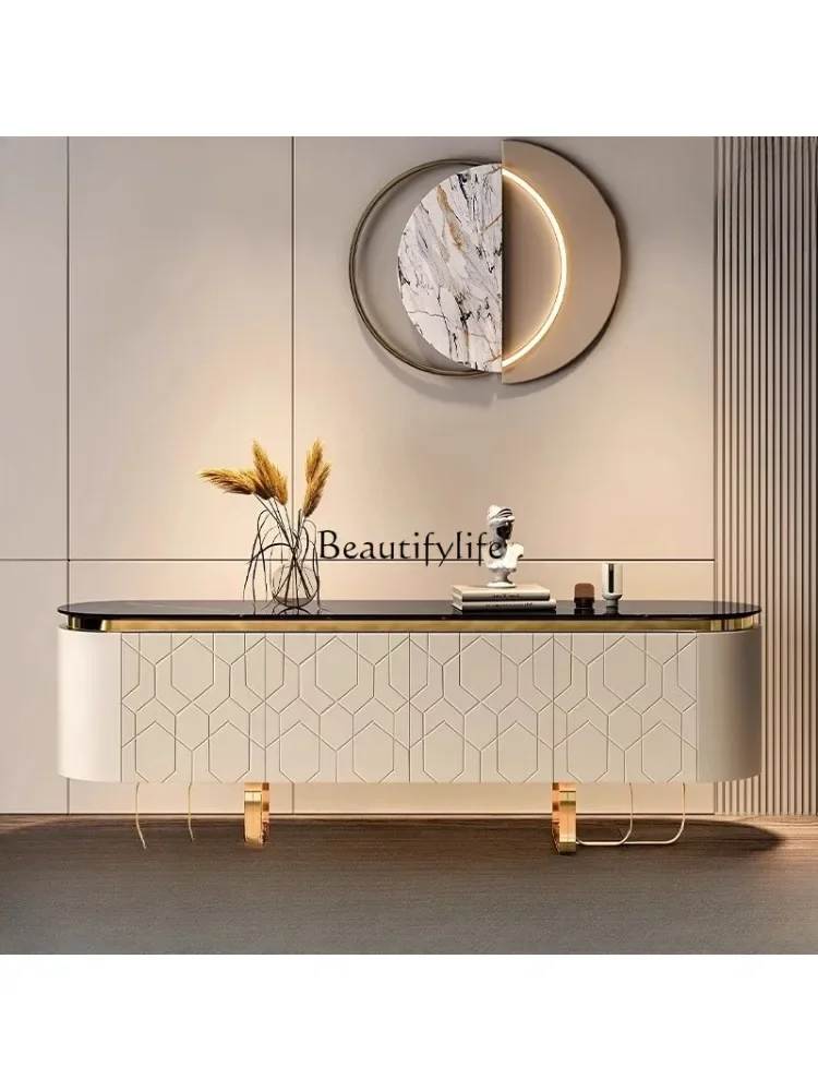 Z.American light luxury rock slab dining side cabinet, household living room storage, modern simple and high-end design cabinet