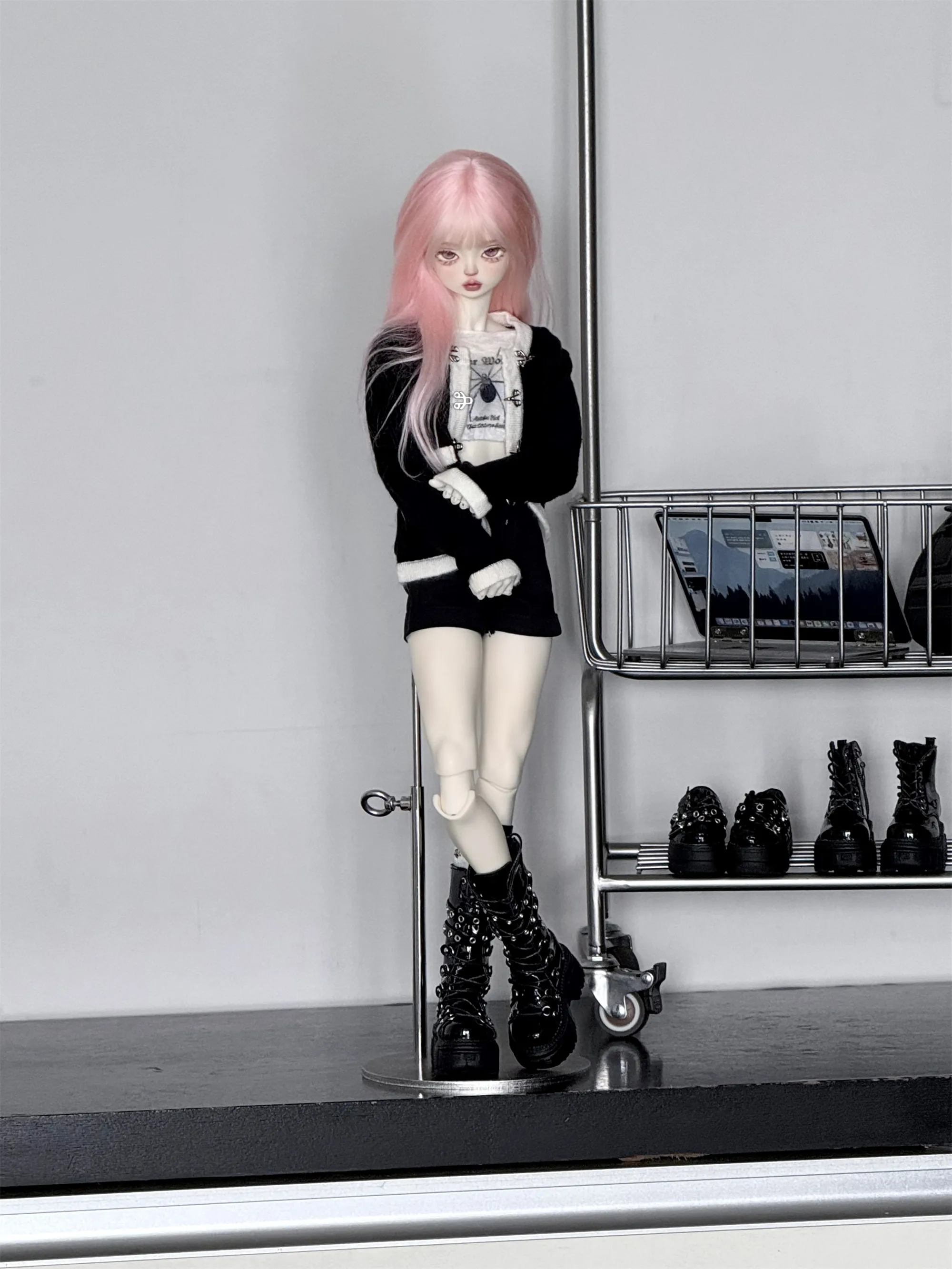 1/4 ID75 Knee-high Chunky-heeled Boots In Stock BJD Doll Shoes Boys Girls Black Brown Glossy Leather High Boots Doll Accessories