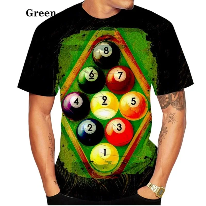 New Casual Shortsleeve T Shirt Fashion Men T Shirt 3d Printed Billiards Balls Art Top