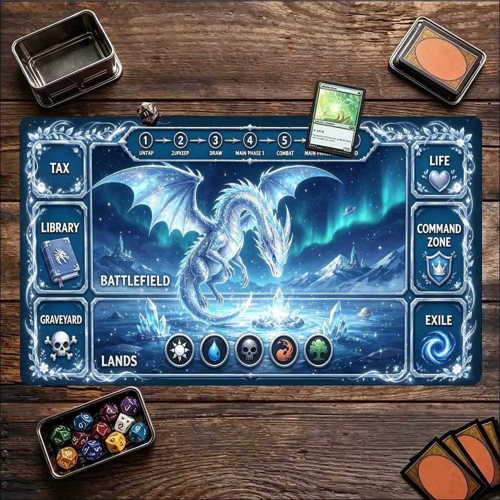Extra Large Magic Playmat Dragon Gaming Mouse Pad with Zones Anti Slip Rubber Base Stitched Edges Desk Mat for Card Battle