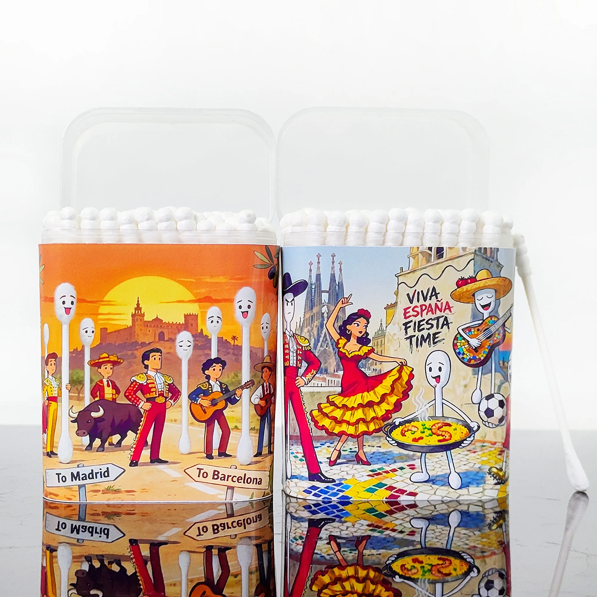 200개 스페인 테마 면봉, 양면 나선형 두꺼운 면봉, 스페인 문화 면봉.