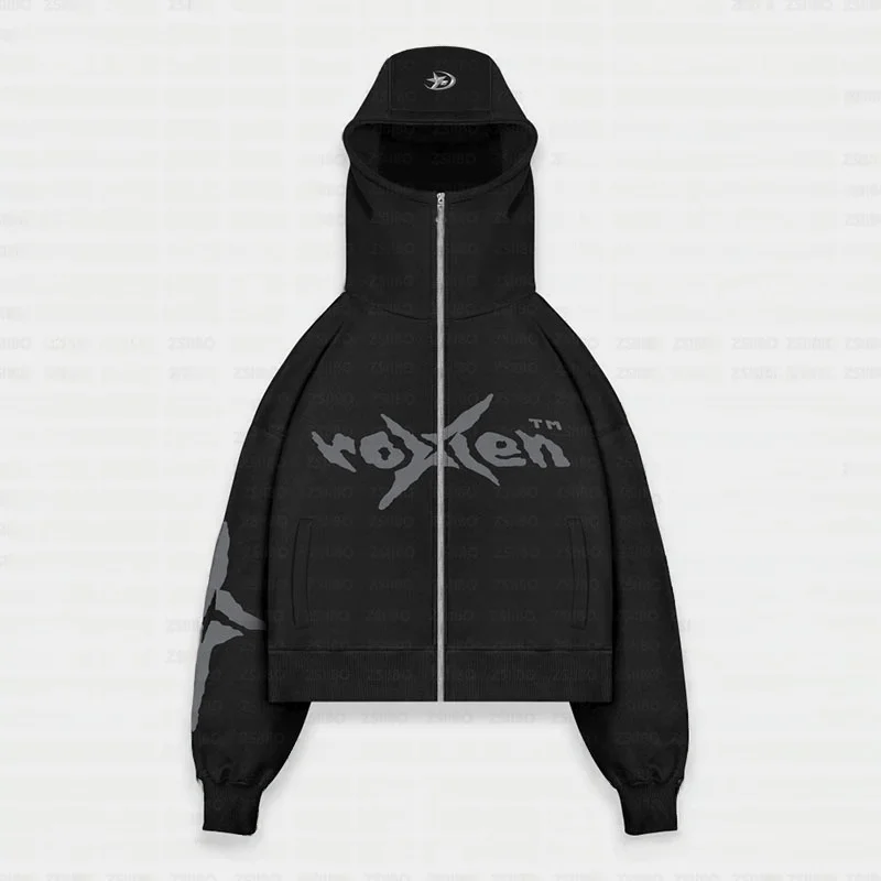 سترة صوفية بسحاب على الموضة للشارع مرسومة يدويًا للجنسين على الطراز الأمريكي