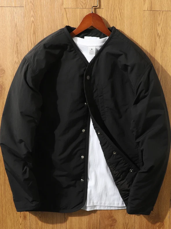 

Мужская куртка с V-образным вырезом из смесового хлопка, однотонная, молодежная, модная, приталенная, с длинными рукавами, теплая, утолщенная, из полиэстера