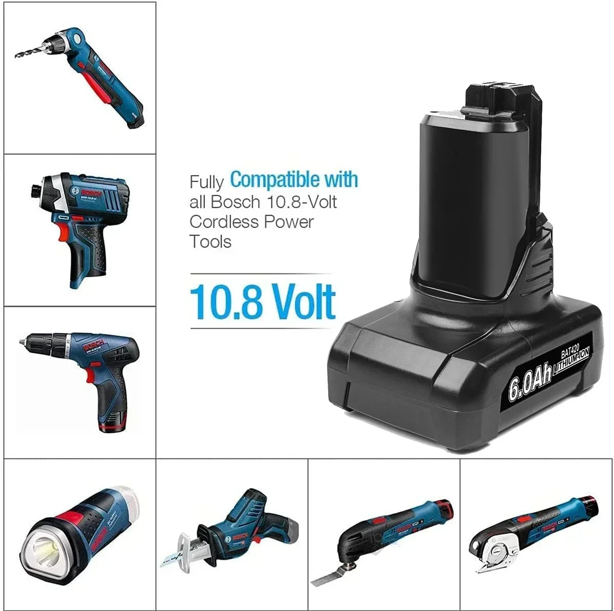 12 V Bosch 6,0 Ah Li-Ion BAT420 Ersatzakku für Bosch BAT411 BAT412 BAT413 BAT414 10,8 V Akku Akku-Elektrowerkzeuge