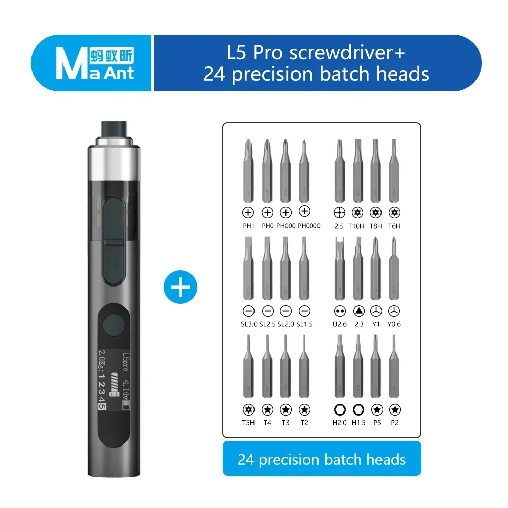 MaAnt L5 L5 Pro Electric Screwdriver Set Precision Handle Portable Power Tool Kits Wireless Cordless Small Bits for Phone Repair