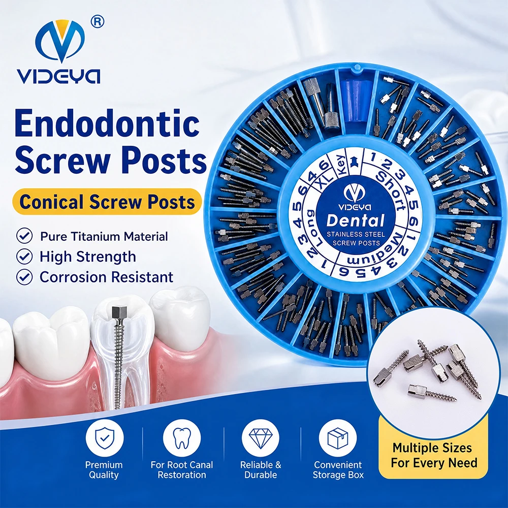 Endodontic Screw Posts 24K Gold-Plated Dental Conical Threaded Posts #1-#6 20 Assorted Sizes 120/240Pcs with Cross Head Keys