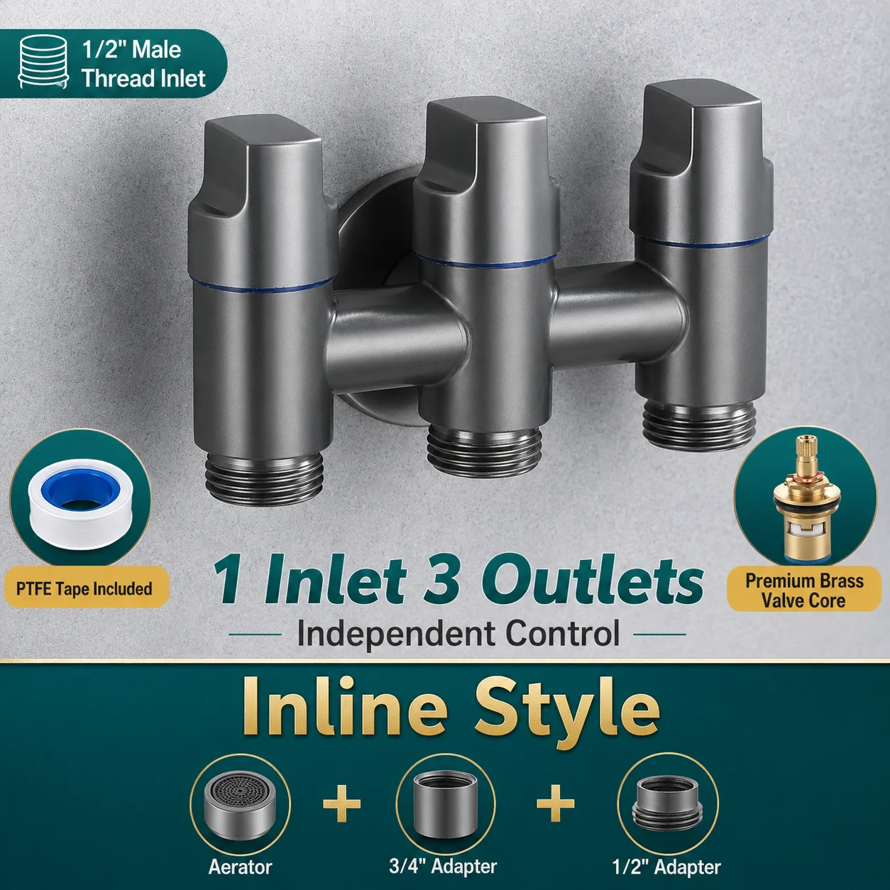 Gunmetal 1 Inlet 3 Outlet Angle Valve Stainless Steel Faucet 3-Way Diverter 1/2 3/4 Adapter Splitter For Toilet Shower Laundry