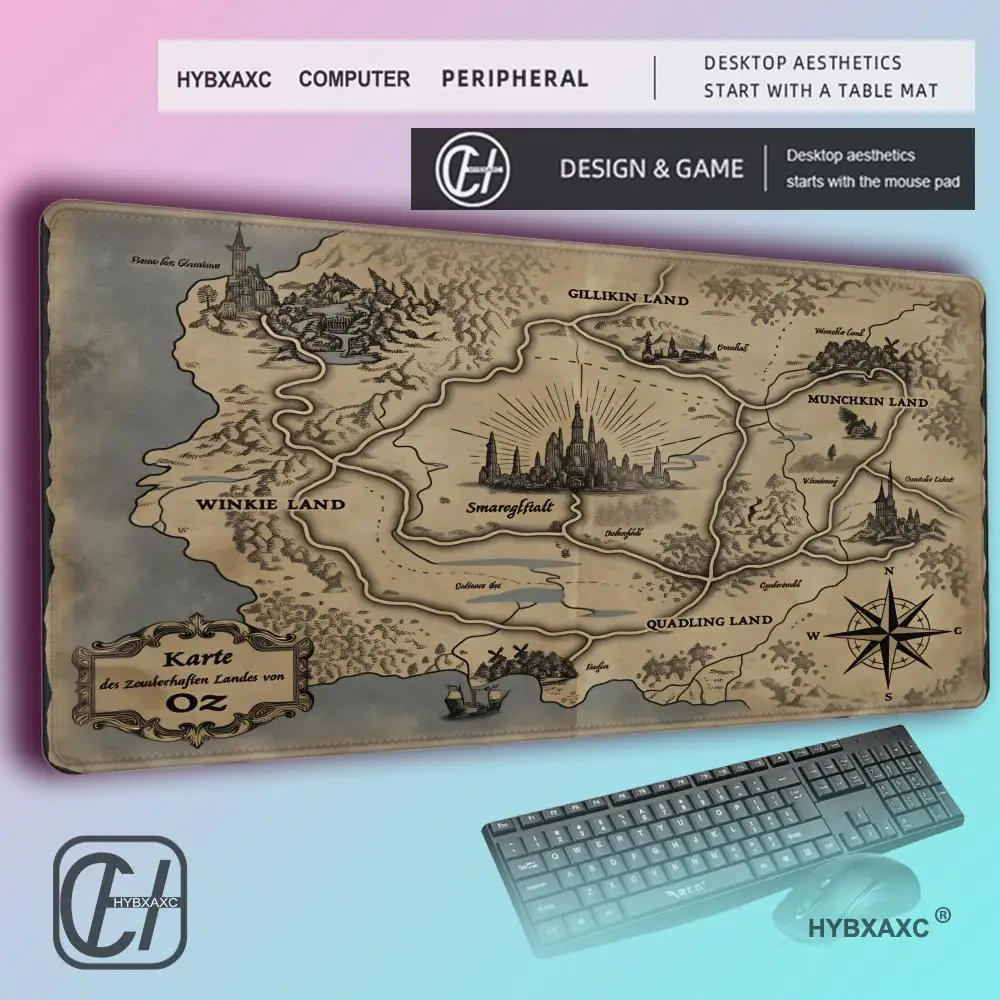 HYBXAXC Vintage Fantasy Map Extended Desk Mat, Castle Mountains Sea Monster Mouse Pad, Non-Slip Lockedge Gaming Keyboard Mat