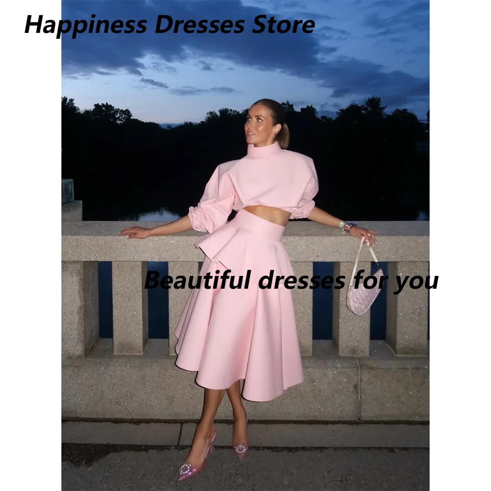 

Pink Evening Dresses for Women High Neck Tea Length A-Line Prom Prom Formal Wedding Guest Special Events Gala Customized