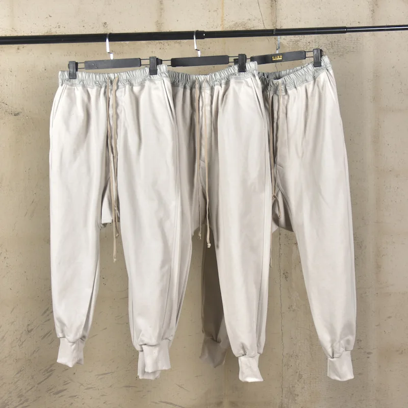 RO Style Pure Cotton Pants Men's Thick Loop Autumn and Winter Leg Tied Harem Women Casual Elastic Waist Pants Streetwear