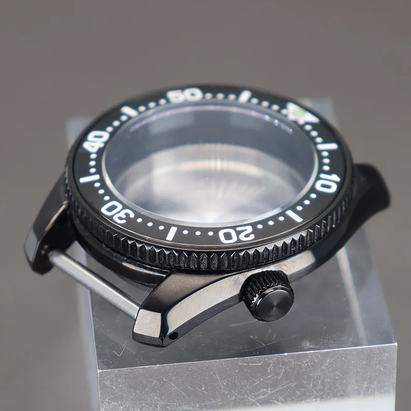 Caja de reloj nh35 negra de 42mm para Seiko NH35 NH36 NH34 NH38 4R36, movimiento de 28,5mm, esfera de cristal de zafiro, piezas de reloj modificadas, corona 3,8