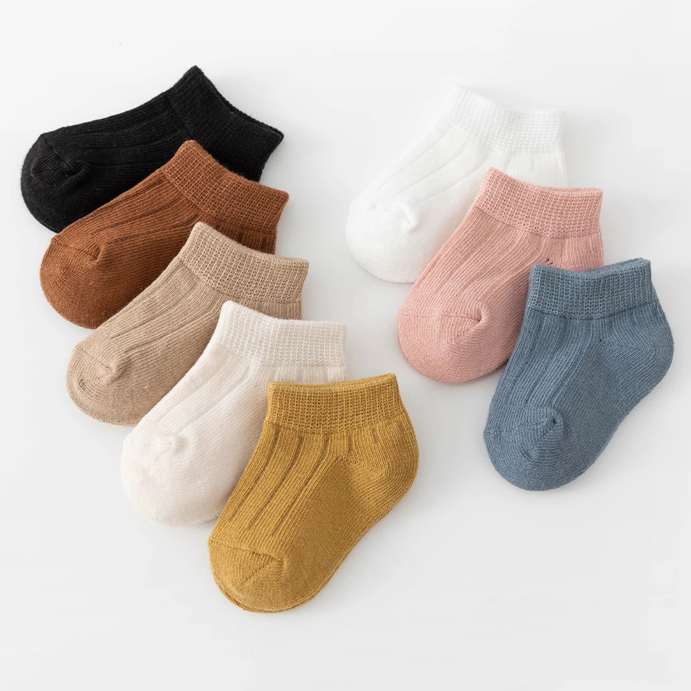 Autumn Children Boys Short Socks Pure Color Ribbeed Baby Boys Cotton Socks White Elementary Student Kid Boys Ankle Socks