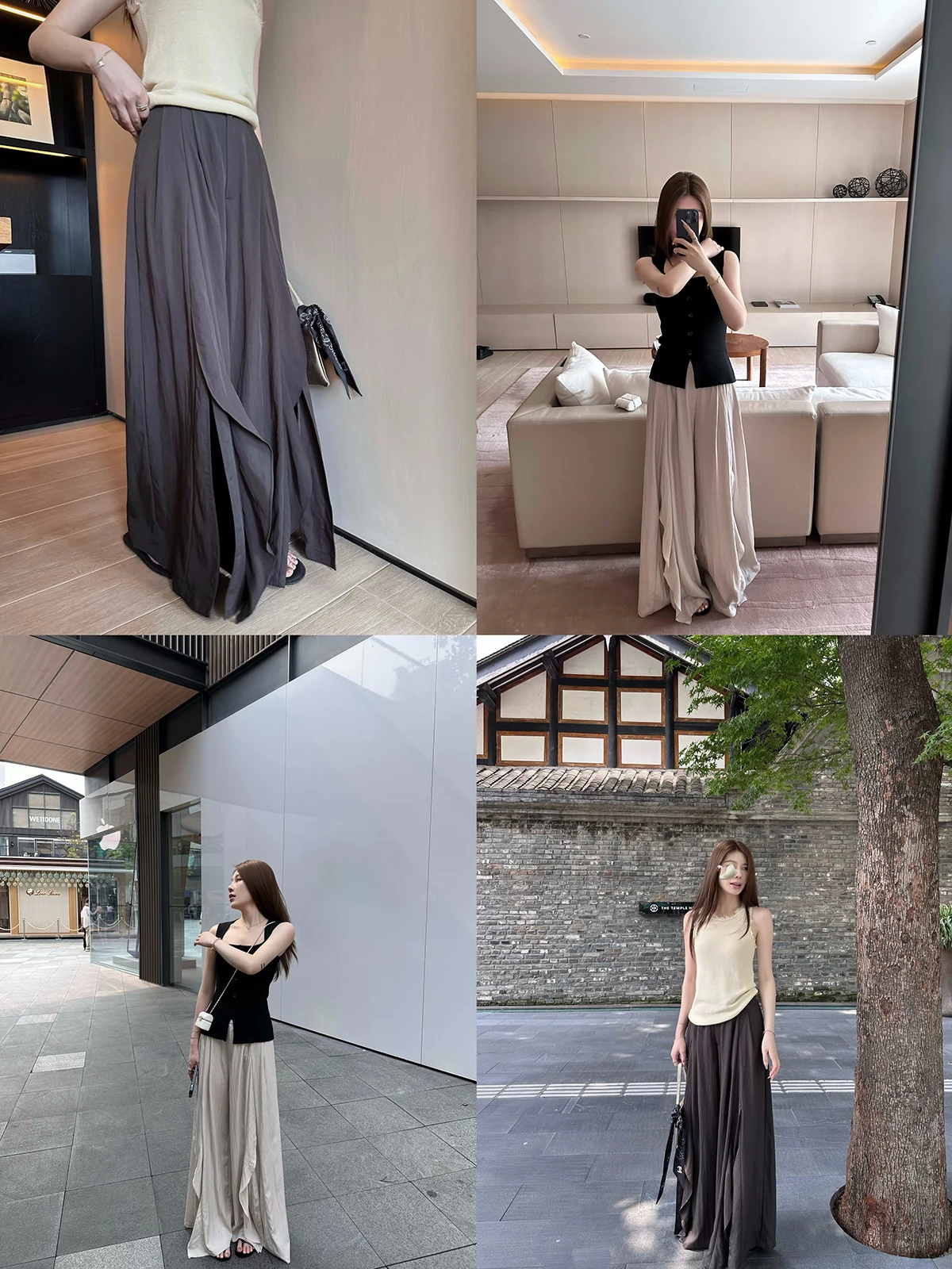 

Dabaoxi Upaded Return High Waist Slimming Casual Cool Wide Leg Pants Two Colors Ele Swinging Pants Cotton Nylon Blend