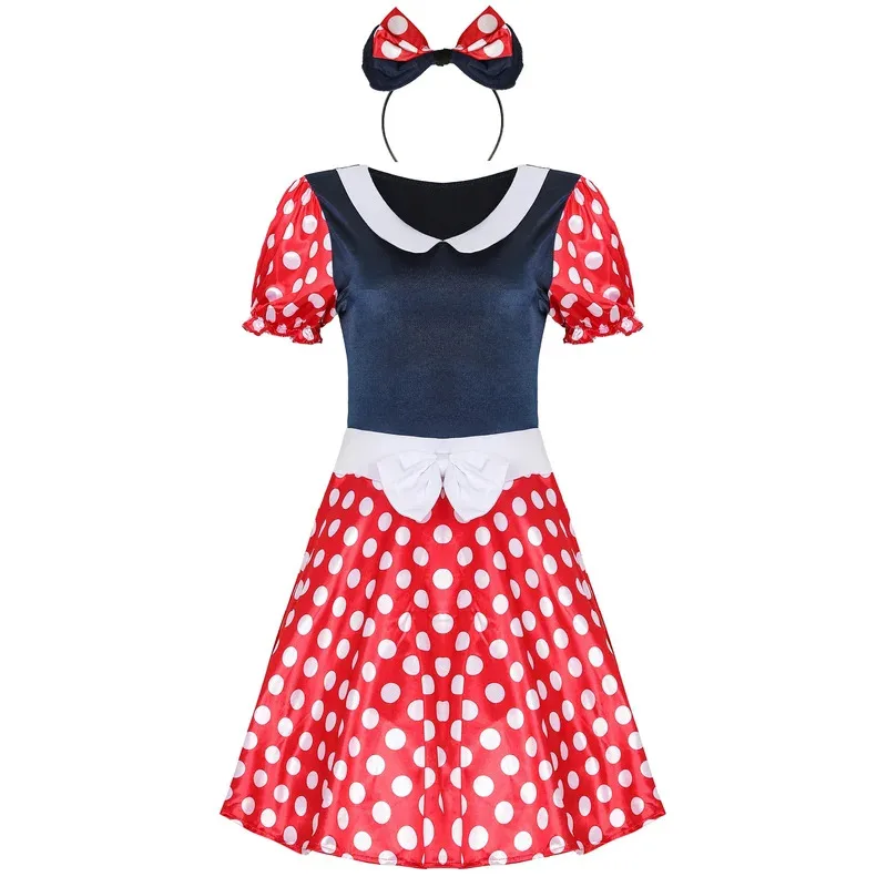 LQMinnie Mouse vestido disfraz mujer Mickey Minnie verano adulto dibujos animados ratón ropa diadema conjunto disfraces de Halloween Cosplay