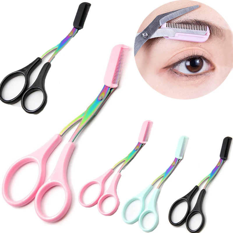 

Eyebrow Trimming Scissors Stainless Steel Eyebrow Razor with Comb Facial Hair Removal Shaving Shaper Face Makeup Beauty Tools