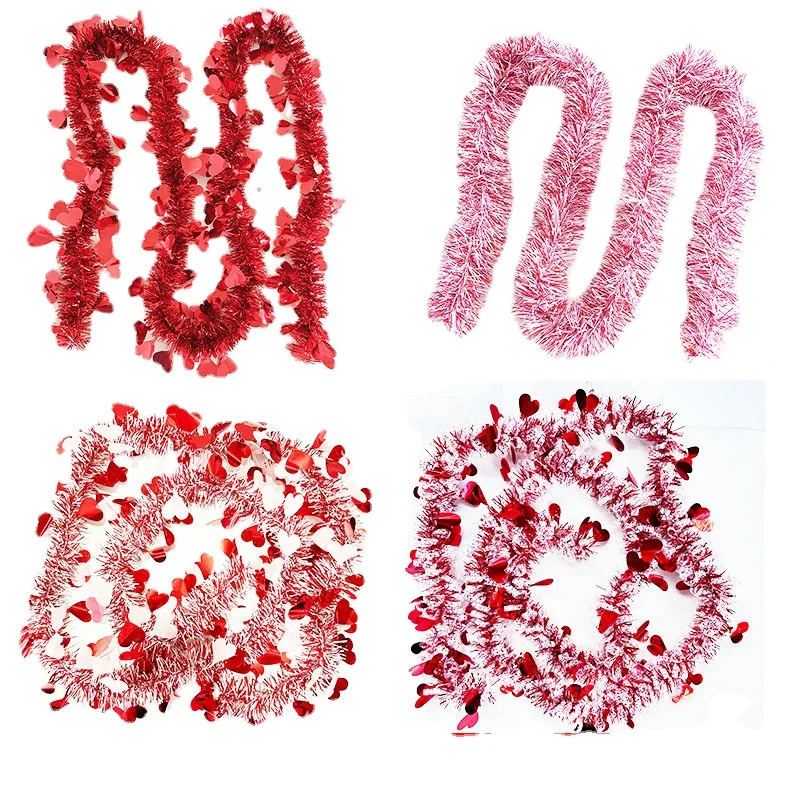 5PCS Valentine's Day Tinsel Garland Heart Pink Red Tinsel Garland for Valentines Day Proposal Wedding Anniversaries Party Supply