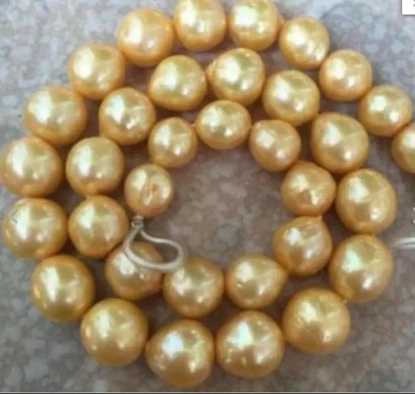 

huge 9-10mm baroque south sea gold pearl necklace 17inch