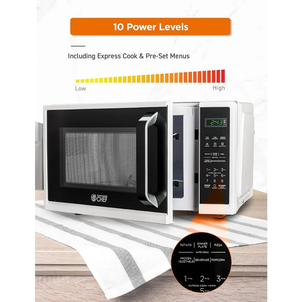 Micro-ondas pequeno com alça de aperto, 0,9 pés cúbicos, display digital 900W, fechadura e temporizador de cozinha, branco