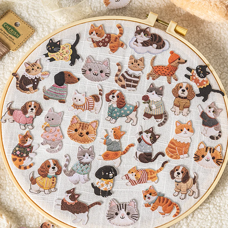 Mr Paper 3 Pack Fluffy Embroidery Pet Stickers, No White Border Scrapbooking Adhesive Decals for Journal Dairy Album DIY Crafts