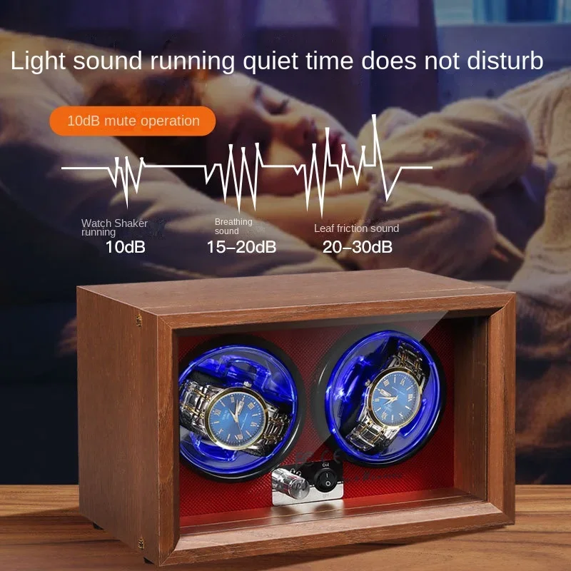 High-end wooden watch winding machine anti-magnetic mute belt LED lamp watch box