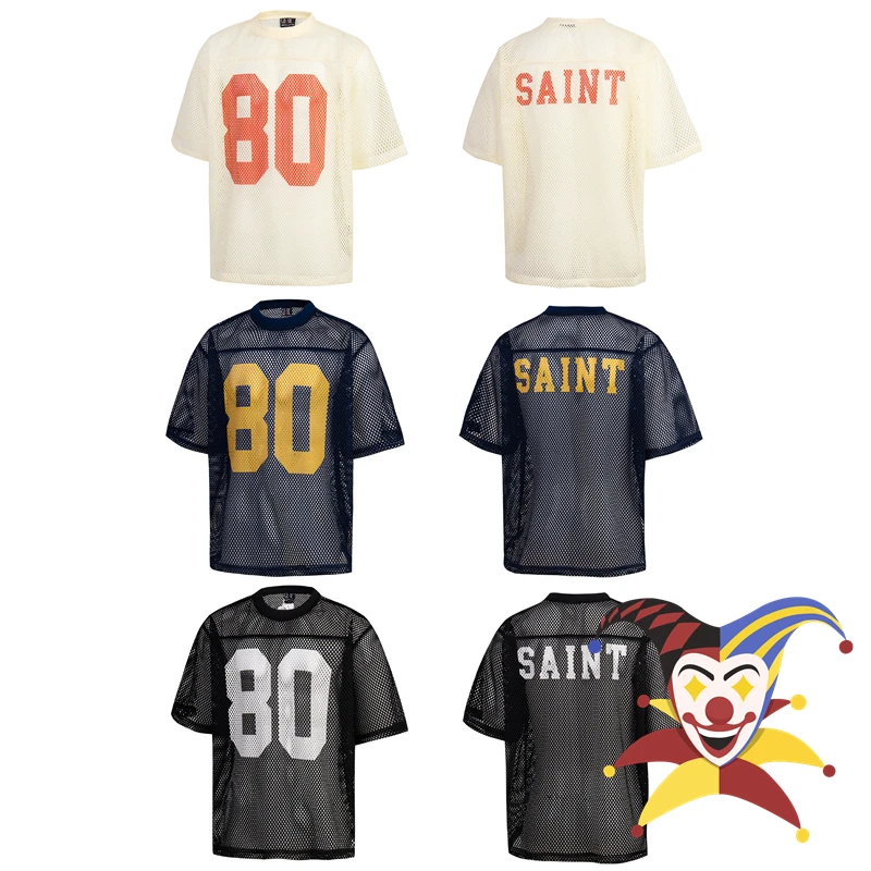 2024fw Mesh Saint T Shirt Men Women Streetwear Oversized Number 80 T-Shirt Tee