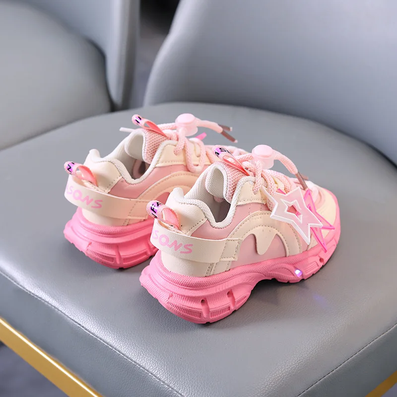 Children's Luminous Sports Mesh Shoes Kids LED Daddy Shoes Girls' Shining Light Breathable Sneakers Boys Glowing Light Sneakers