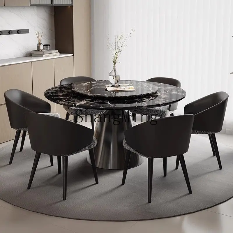 

FG Luxury Stone Black Rose Dining Table High-end Natural Marble Round Table Light Luxury Premium Home Dining Table and Chairs