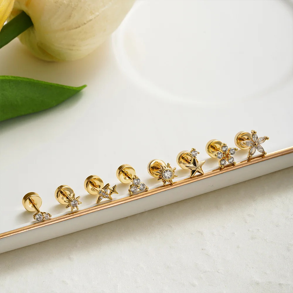1PC Chirurgische Edelstahl Ohrringe für Frauen Zierliche Ohrringe mit flacher Rückseite Ohrstecker 20G CZ Knorpel Helix Tragus Conch Lobe Piercing – Detail 4