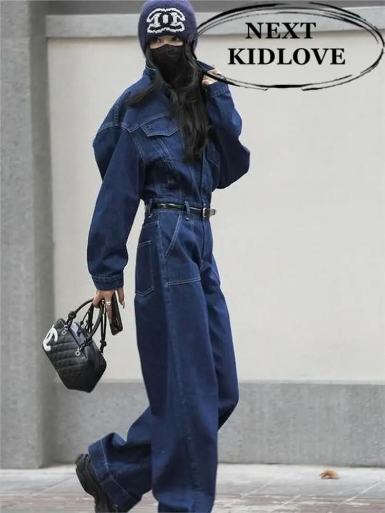 

Ретро-комбинезон из денима в американском уличном стиле для женщин, весна-осень, с высокой талией, в рабочем стиле, цельный, модель Small Sensation