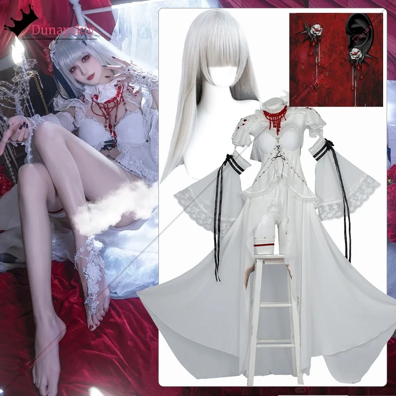 

Game Path to Nowhere Coquelic Cosplay Costume Sexy White Dress with Wig Flower Hairpin Legwear Accessory 2025 Anime Party Suit