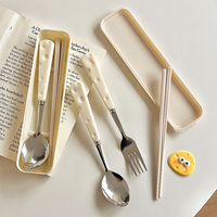 3pcs stainless steel tableware, cute cheese handle appearance, including spoons, forks, and chopsticks, with cutlery box